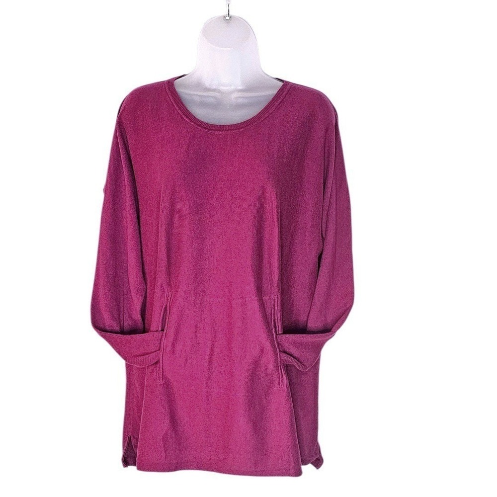 Garnet Hill Organic-Cotton Pocket Detail‎ Tunic Sweater Magenta Relaxed Fit Sz M - Picture 8 of 10